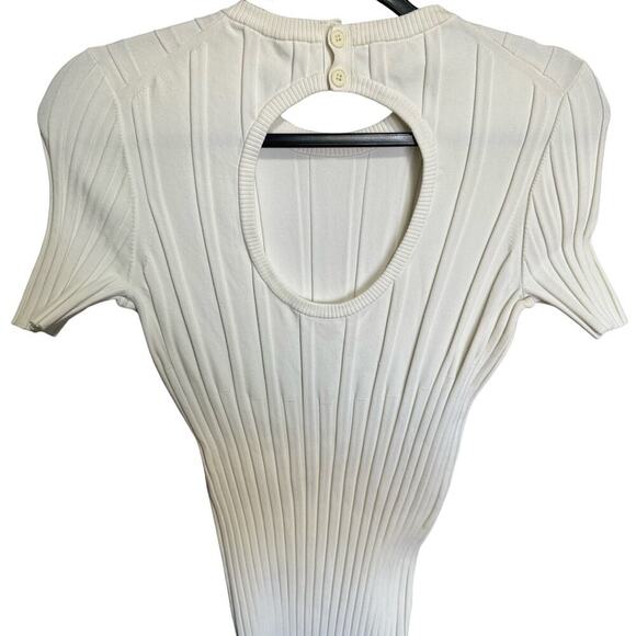 Helmut Lang Rib Knit Bodycon Midi Dress Open Back Short Sleeve Ivory Size Medium - Picture 10 of 13